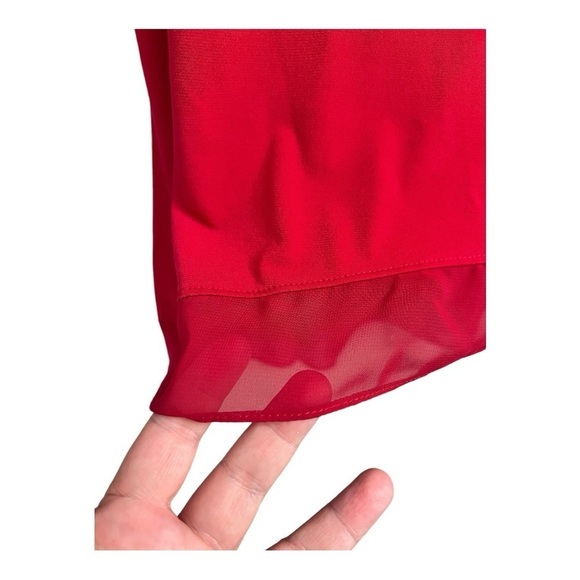 Chicos Cherry Red Demi Woven Mix Knit Top 3/4 Sleeve Hi Lo Hem Women Large - Picture 12 of 16